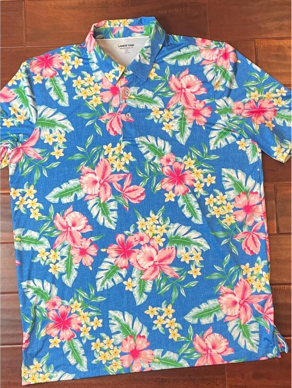 Lands' End Men's Floral Traditional Fit Polo Size Large/Tall